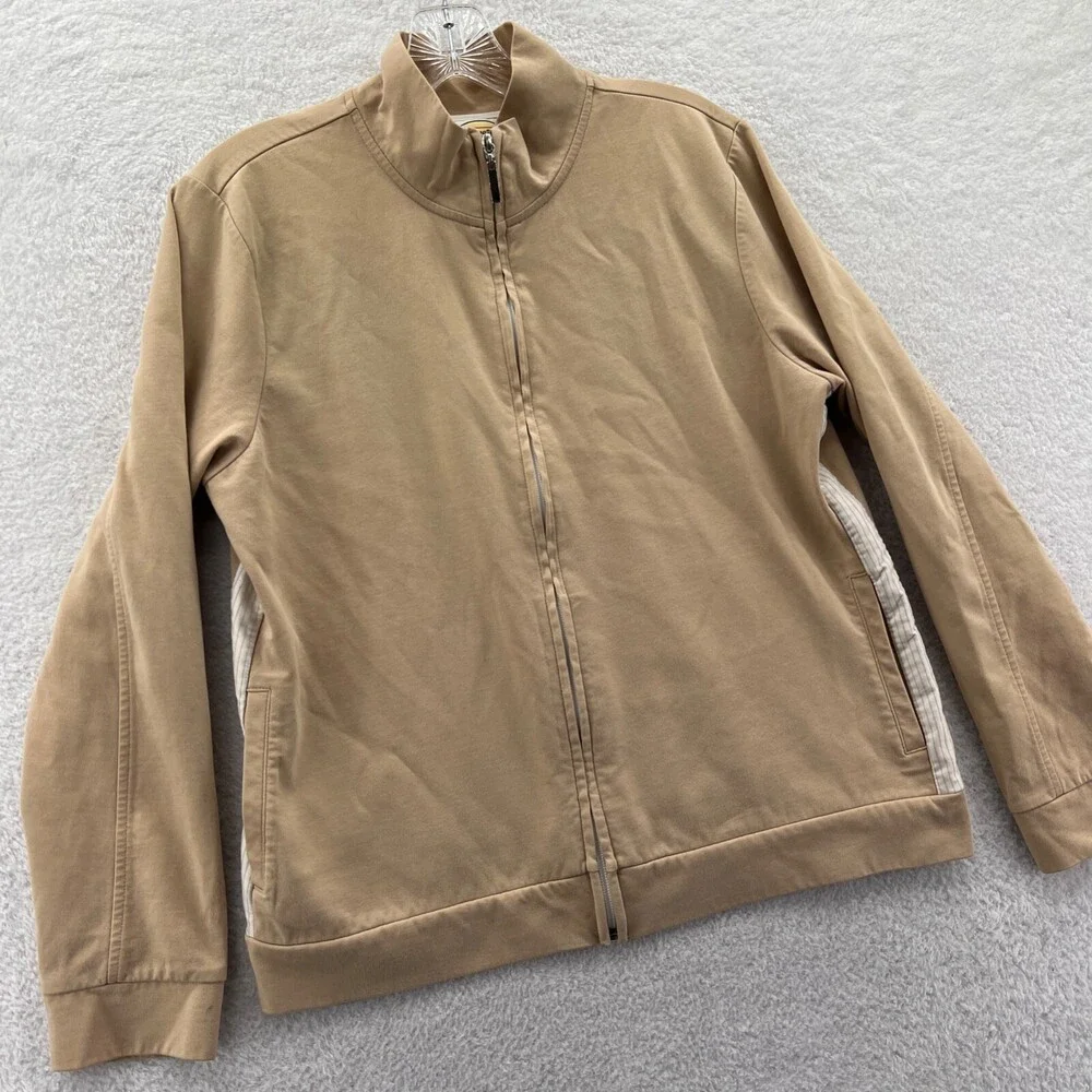 Talbots Jacket Womens Large Beige Tan Full Zip Cotton‎ Blend Long Sleeve Top